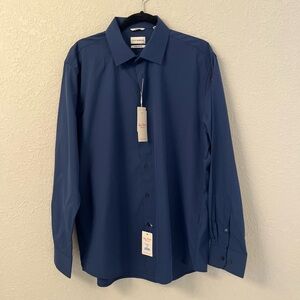 Lucky Brand Men Dress Shirt 4 Way Stretch Slim Fit Size XL 17/17.5 Blue NEW